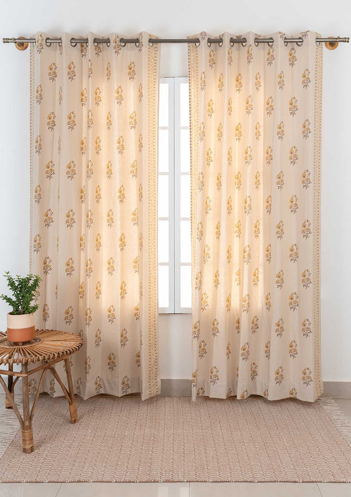 Chitra 100% cotton ethnic curtain for living room - Room darkening - Amber - Customizable for size, lining and headers
