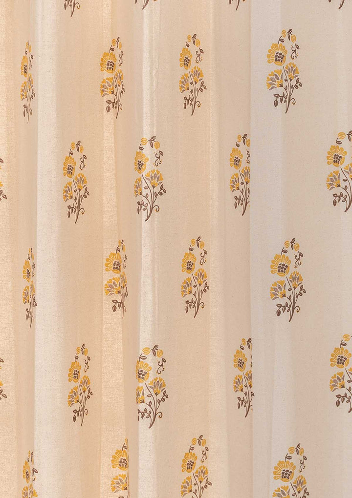 Chitra 100% cotton ethnic curtain for living room - Room darkening - Amber - Customizable for size, lining and headers