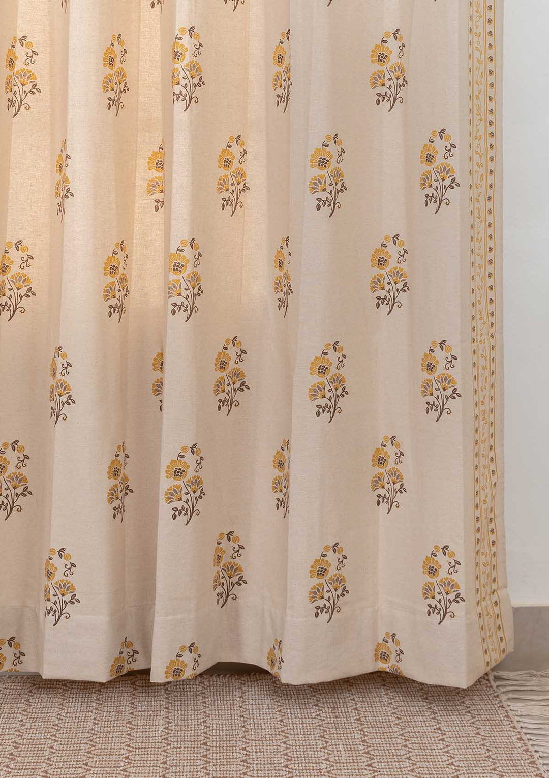 Chitra 100% cotton ethnic curtain for living room - Room darkening - Amber - Customizable for size, lining and headers