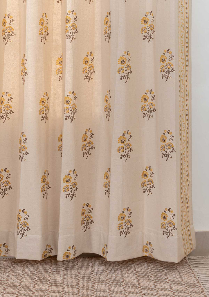 Chitra 100% cotton ethnic curtain for living room - Room darkening - Amber - Customizable for size, lining and headers