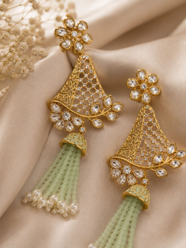 Tassel Kundan Earrings in Gold Finish – Festive Wear | SHOBITAM