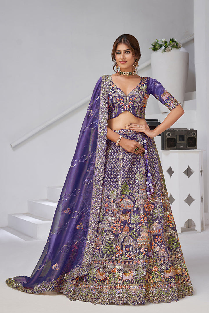 Amira Tissue Organza Purple  Lehenga | SHOBITAM