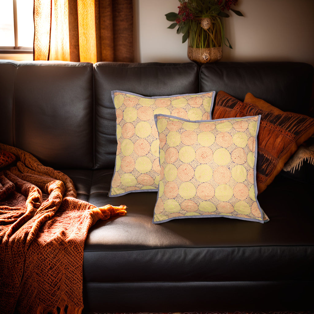Cream Rust Kantha Silk Reversible Cushion Cover - Pack of 1 | SHOBITAM