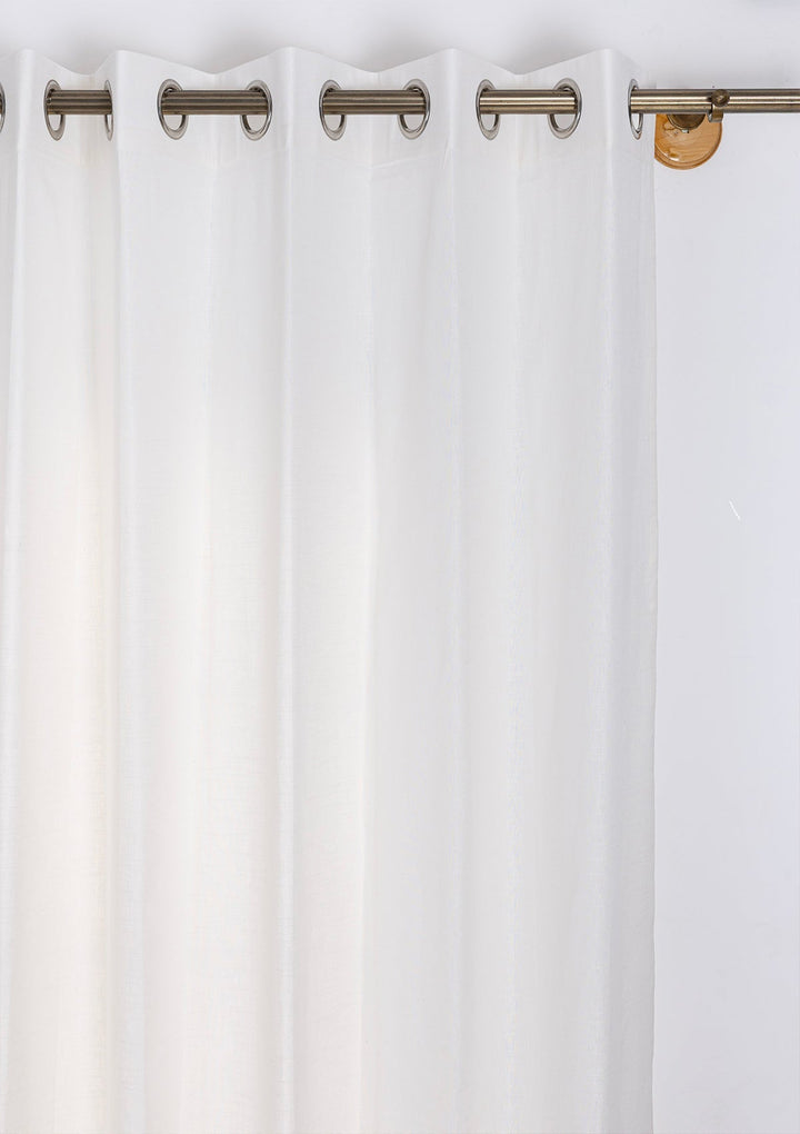 Solid Linen Cotton Blend textured curtain for Living room & bedroom - Light Reduction - White Single Piece | SHOBITAM