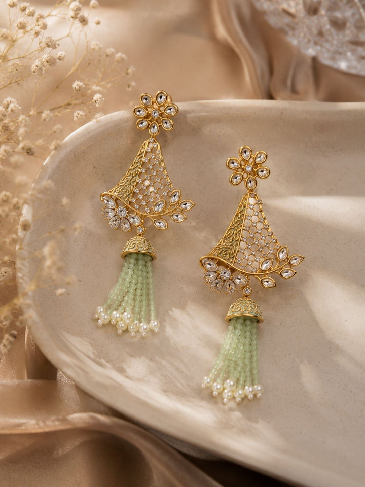 Tassel Kundan Earrings in Gold Finish – Festive Wear | SHOBITAM