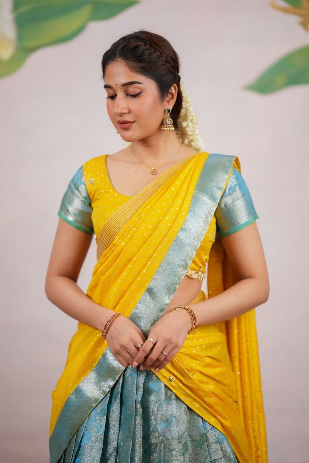 Nethra Aqua Blue Halfsaree (Set of 3) | SHOBITAM