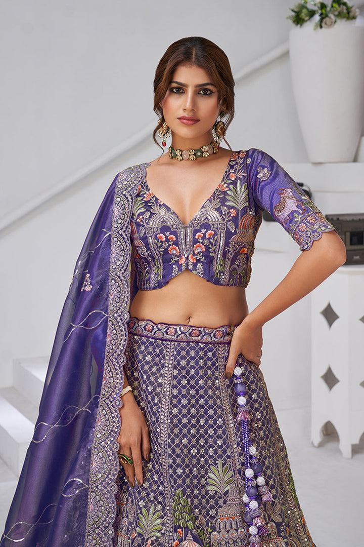 Amira Tissue Organza Purple  Lehenga | SHOBITAM