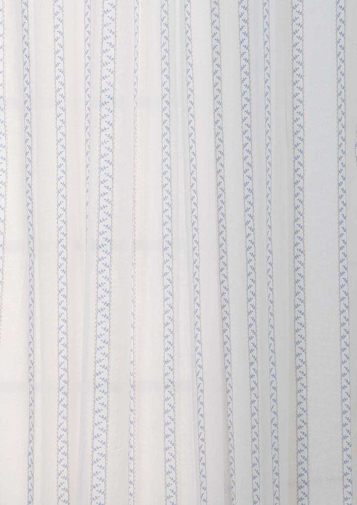 Oriental Stripes 100% Cotton Sheer Geometric curtain for Living room & bedroom - Light filtering - Powder Blue - Single Piece