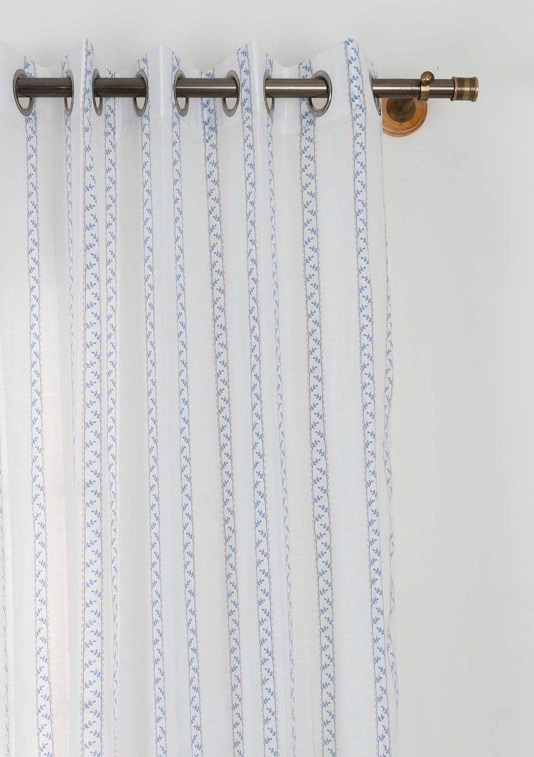 Oriental Stripes 100% Cotton Sheer Geometric curtain for Living room & bedroom - Light filtering - Powder Blue - Single Piece