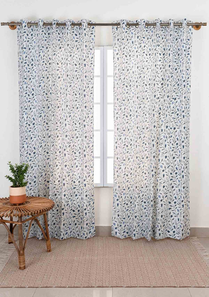 Anar 100% cotton floral curtain with pomegranate print - Customizable for size, lining and headers