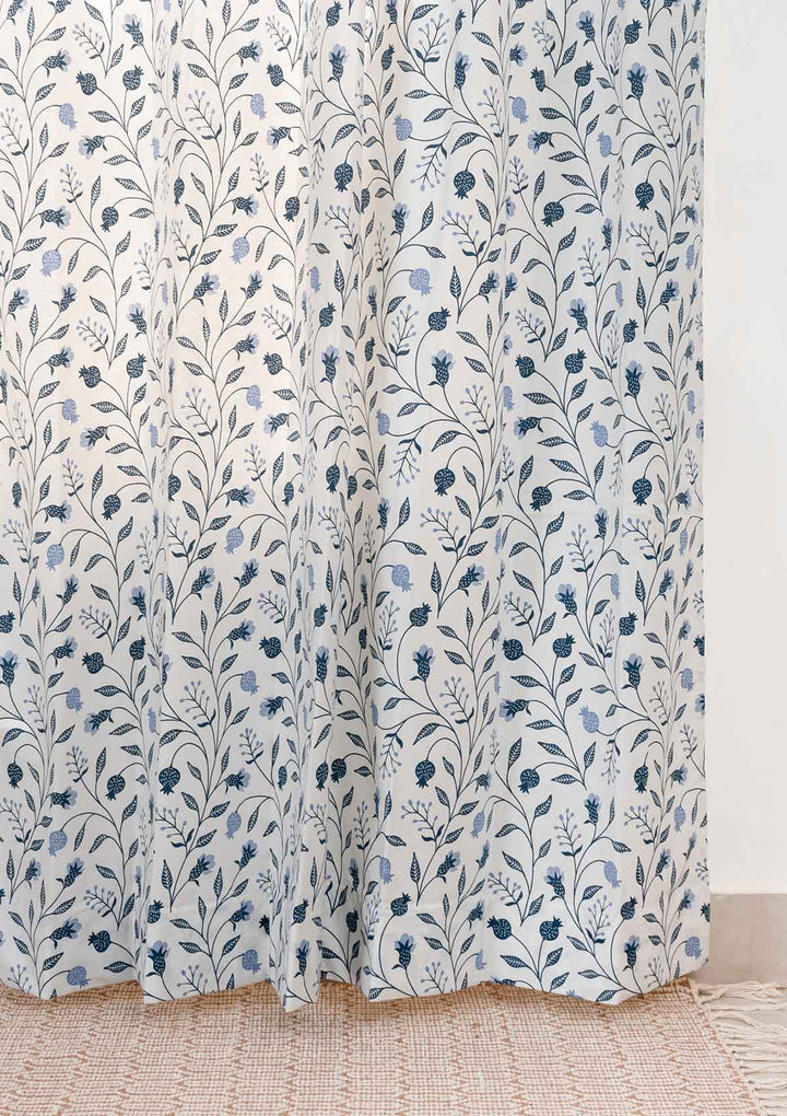 Anar 100% cotton floral curtain with pomegranate print - Customizable for size, lining and headers