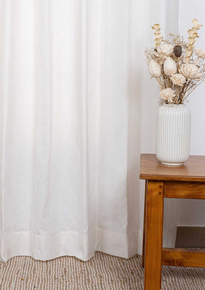 Solid Linen Cotton Blend textured curtain for Living room & bedroom - Light Reduction - White Single Piece | SHOBITAM