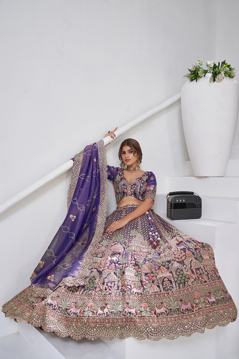 Amira Tissue Organza Purple  Lehenga | SHOBITAM