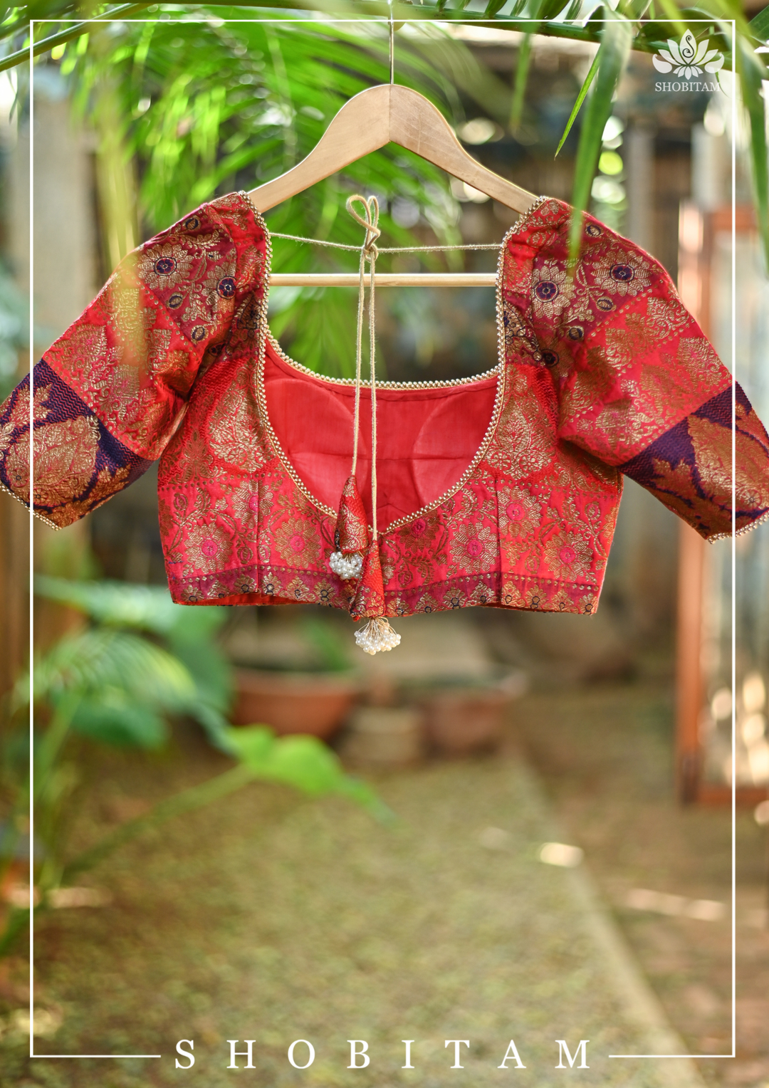 Banarasi Multicolor Panel design  Zari Brocade Blouse with Antique tone zari