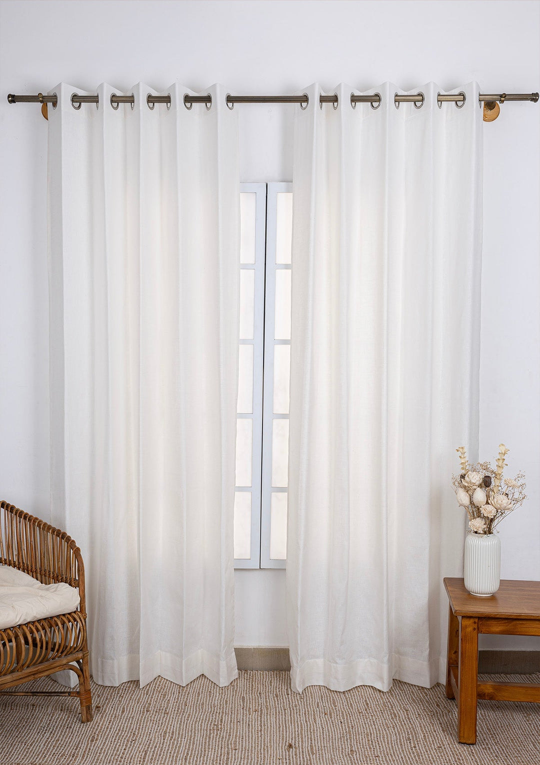 Solid Linen Cotton Blend textured curtain for Living room & bedroom - Light Reduction - White Single Piece | SHOBITAM