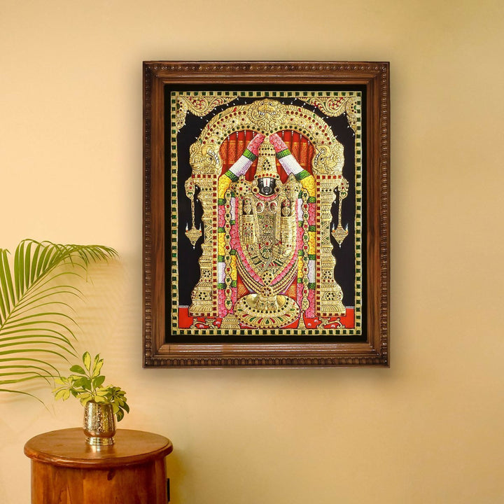 16*20 Authentic TANJORE PAINTING BALAJI With 22 Ct gold Foil and Jaipur Gemstones,Unframed | SHOBITAM