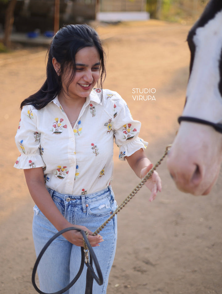 Floral Embroidered Shirt - Onam Edit Express | SHOBITAM