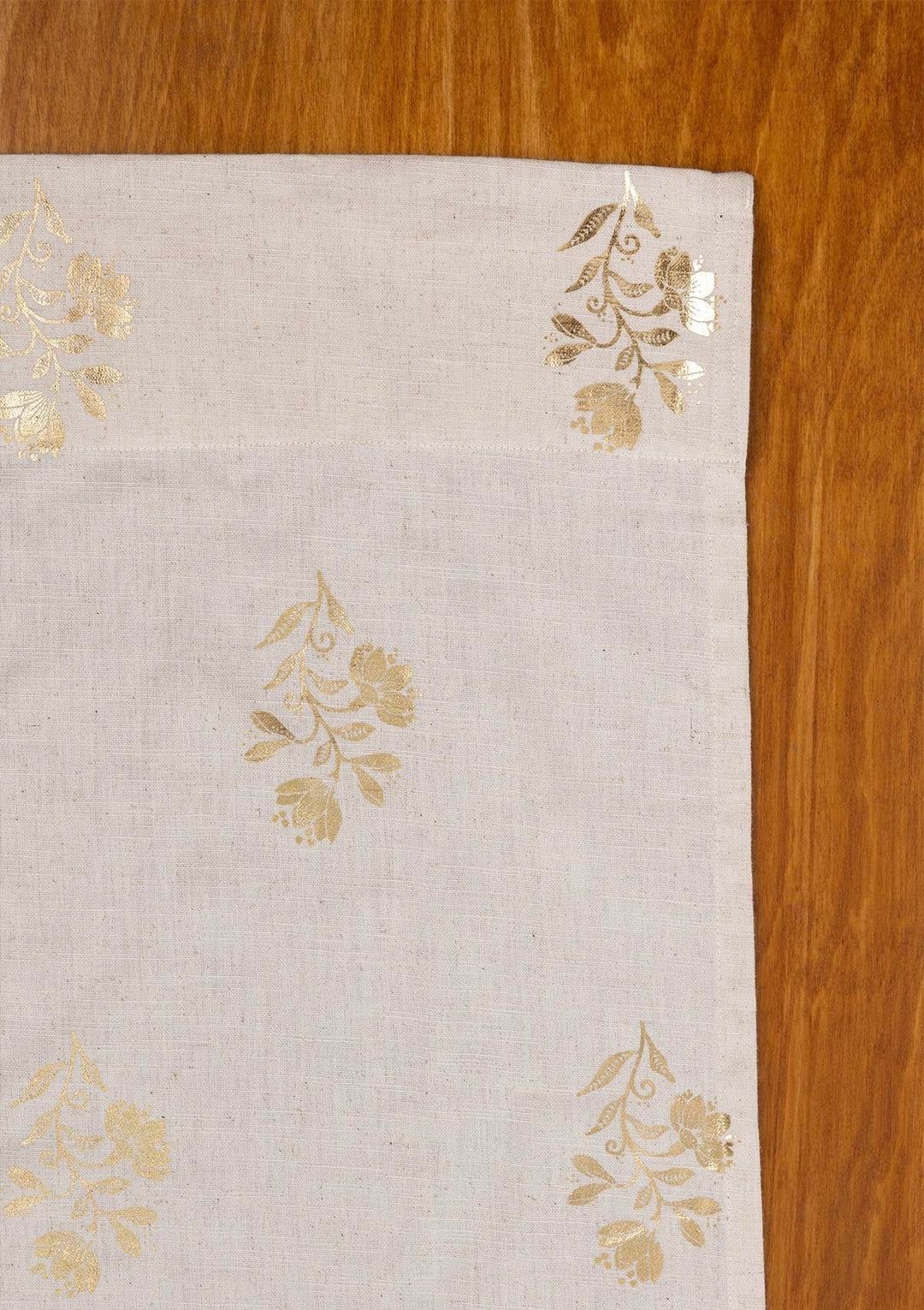 Roha Linen Cotton Gold Printed Curtain for living room - Light Reduction - Beige- Single Piece | SHOBITAM