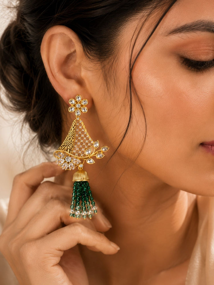 Tassel Kundan Earrings in Gold Finish – Festive Wear | SHOBITAM