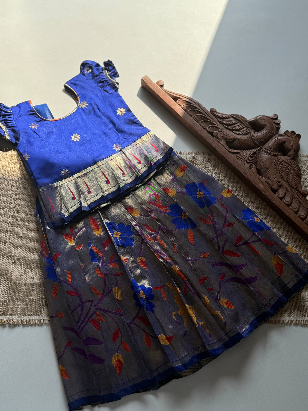 Paithani Skirt with bodice and peplum top -blue Express | SHOBITAM
