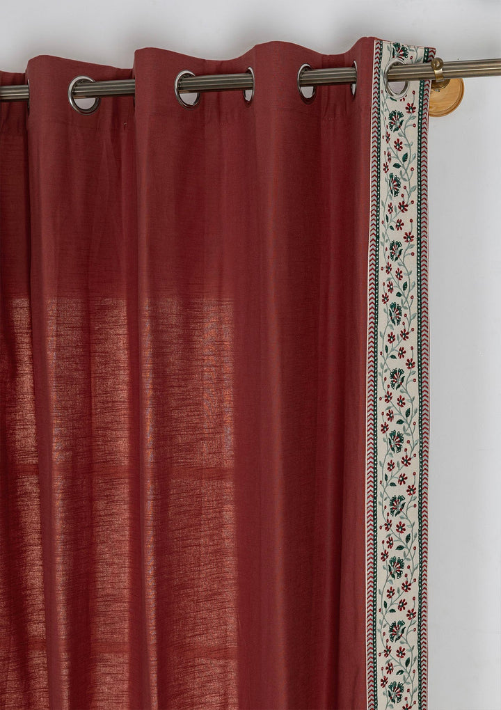 Kadamba Crimson Red 100% Cotton Plain Curtain for living room & bedroom - Room Darkening - Single Piece | SHOBITAM