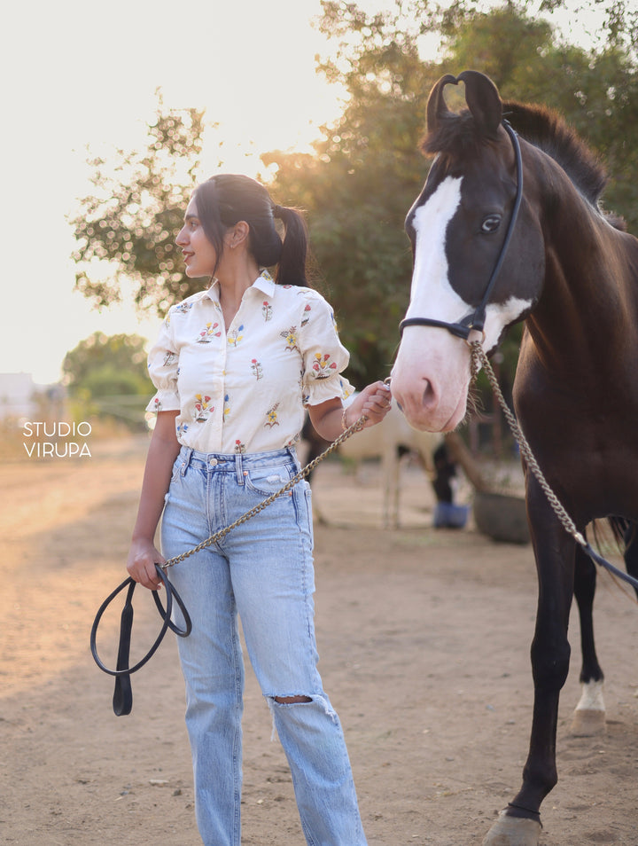 Floral Embroidered Shirt - Onam Edit Express | SHOBITAM