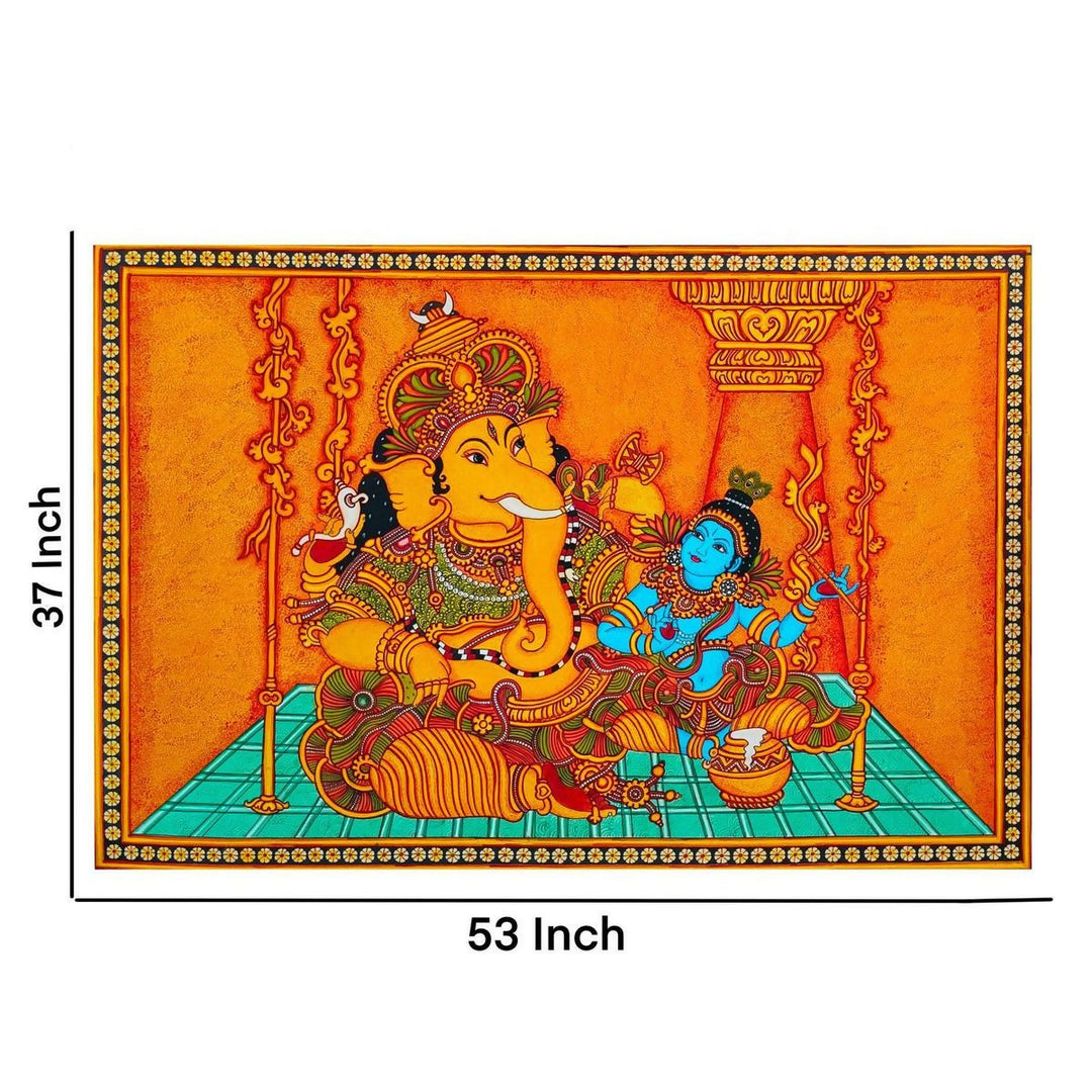 MURAL PAINTING GANESHA WITH KRISHNA 37*53 | SHOBITAM