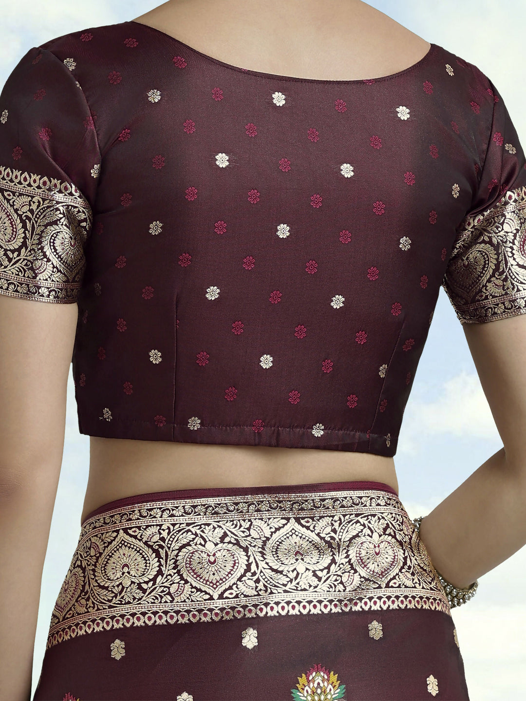 Maroon Banarasi Zari Woven Satin Silk Saree | SHOBITAM