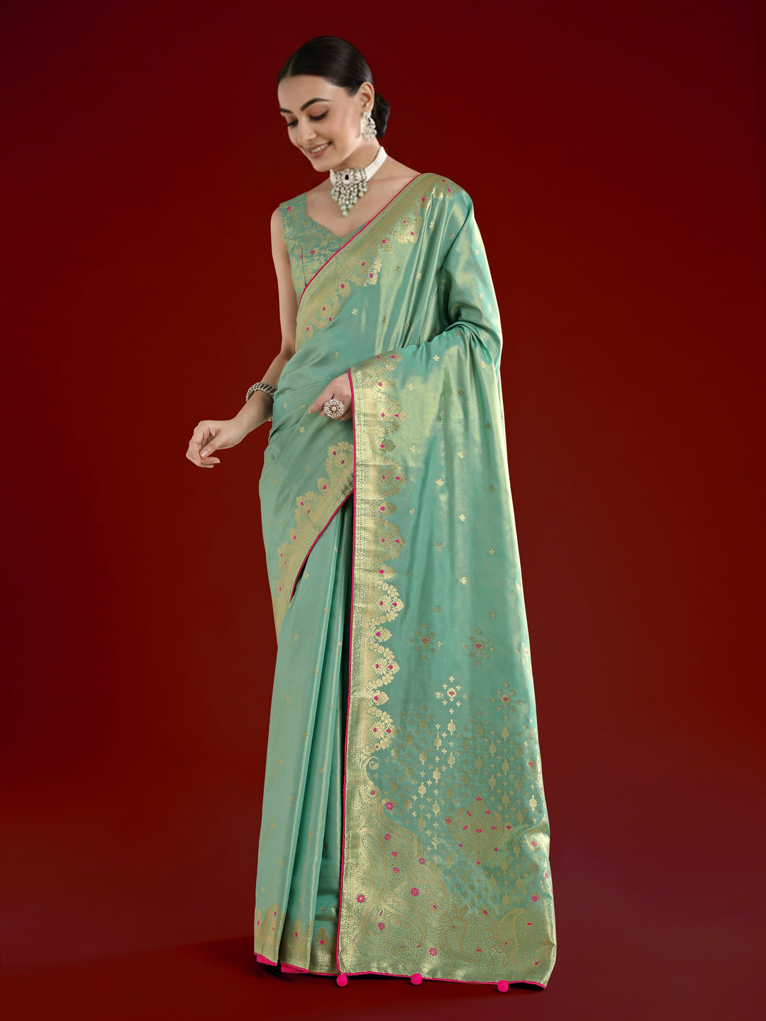 Light Blue Color Paisley Zari Woven Semi Banarasi Tissue Silk Saree  | SHOBITAM