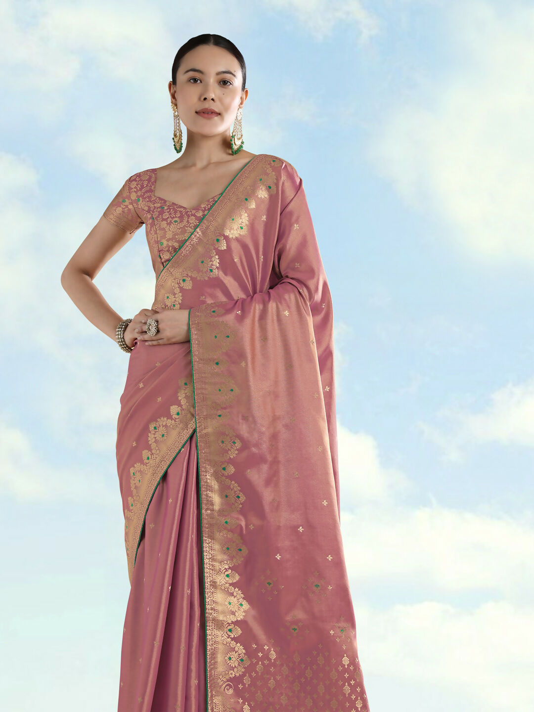 Light Pink Color Paisley Zari Woven Semi Banarasi Tissue Silk Saree  | SHOBITAM