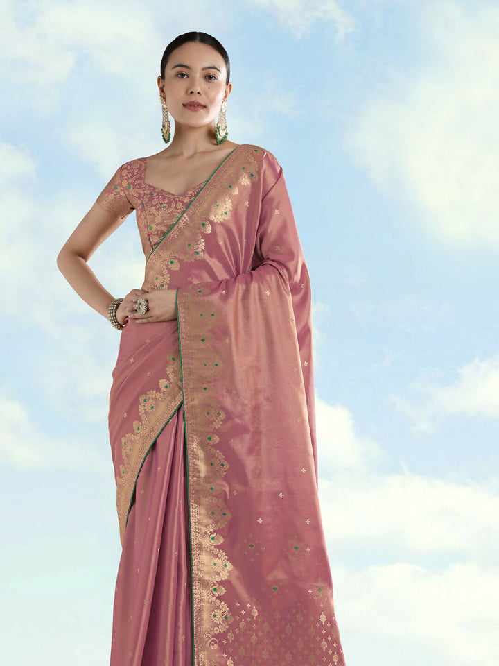 Light Pink Color Paisley Zari Woven Semi Banarasi Tissue Silk Saree  | SHOBITAM
