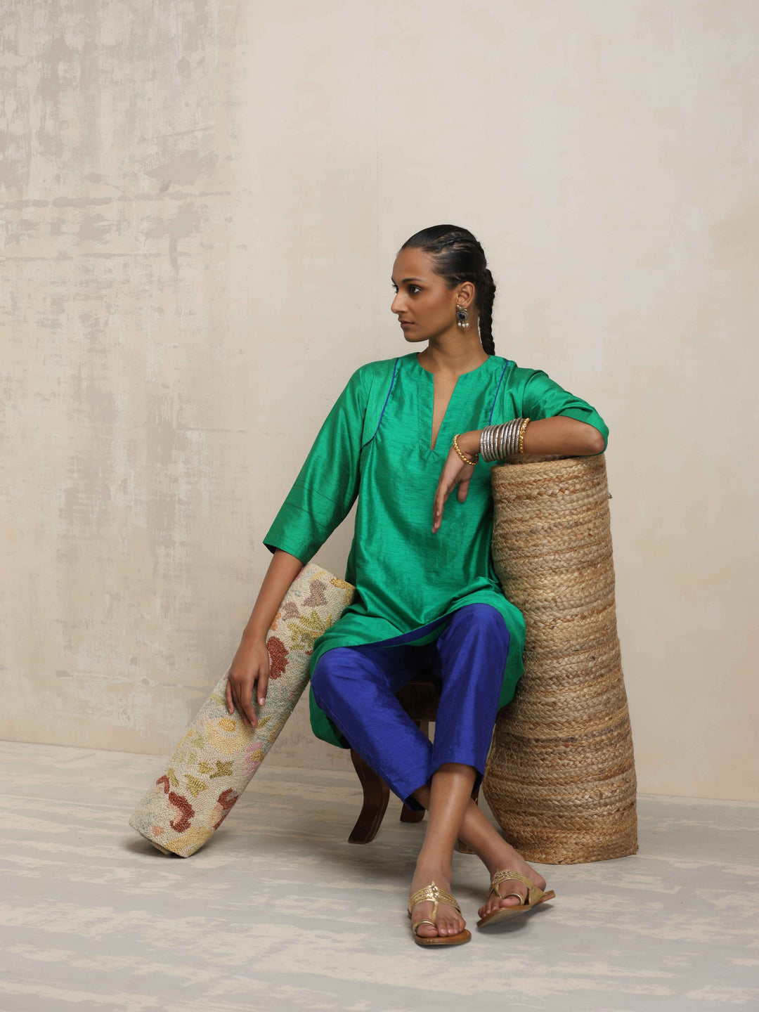 Bright Green Silk Kurta Co-ord Set | SHOBITAM