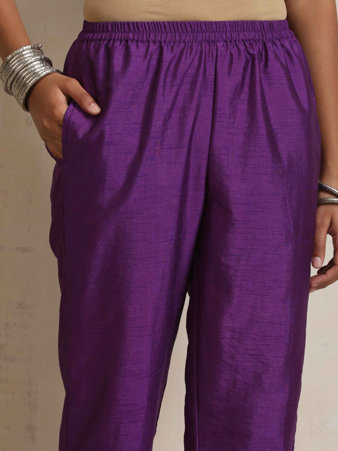 Purple Silk High Slit Kurta Set | SHOBITAM