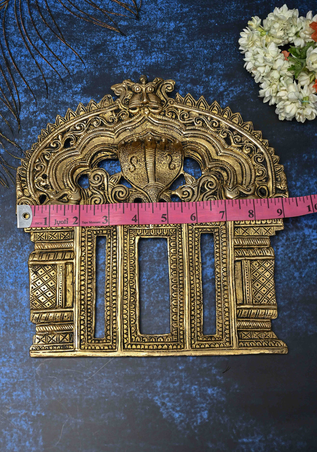 10" Prabhavali Antique Brass Serpent and Lion Arch-shaped Temple Wall Hanging, Indian Decorative