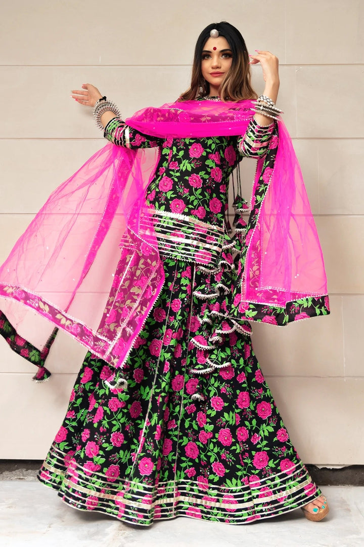 GULMOHAR COTTON HAND BLOCK SKIRT SET | SHOBITAM