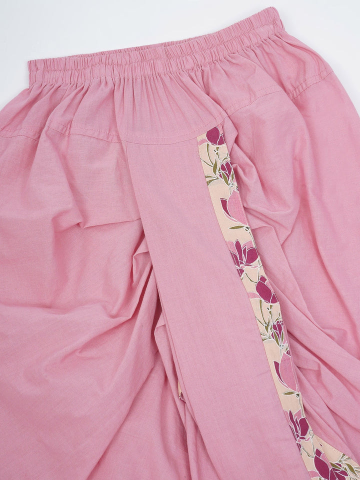 Boys Peach Cotton Lotus Dhoti Kurta Set | SHOBITAM