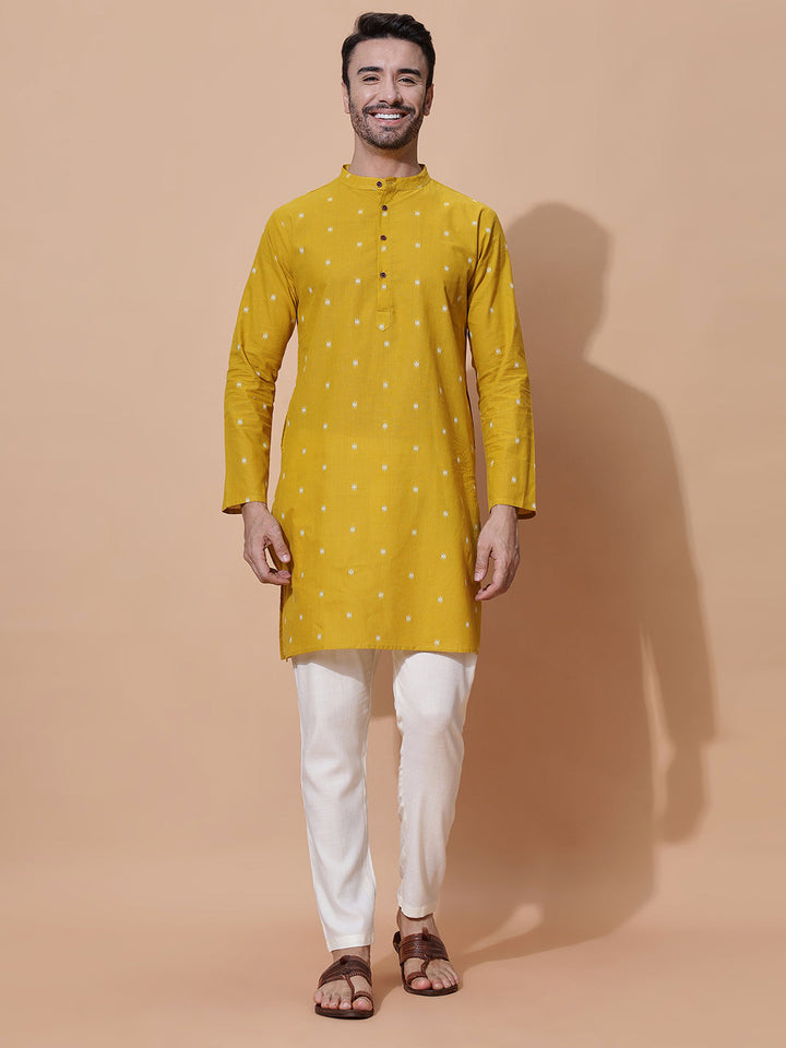 Genda Phoot Handloom Cotton Long Kurta in Mustard