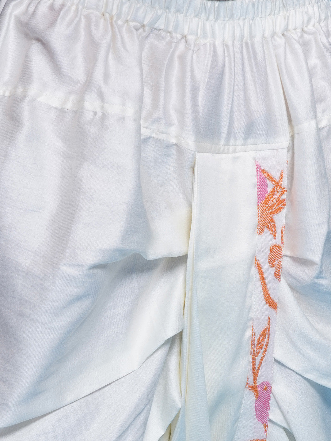 Cotton Sleevelees Floral Bird Thread Embrodiery Nehru Jacket with Striped Kurta and Dhoti - Pink and Cream | SHOBITAM