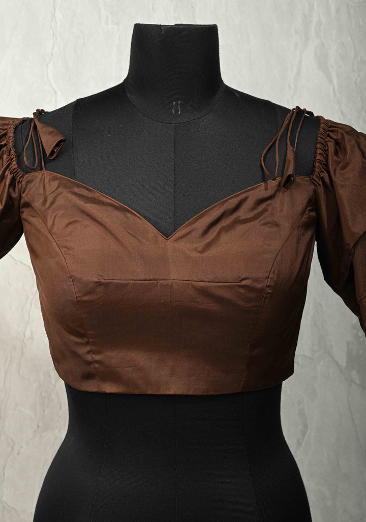 SIZE 36" Brown Sweetheart Neckline Crop Top Blouse with Tiered Ruffle Sleeves and Off Shoulder cut