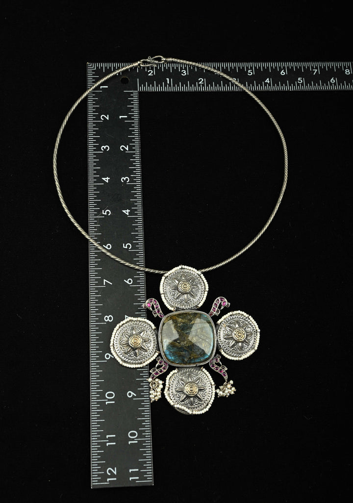 92.5 Silver, Contemporary Hasli with Chunky Studded Pendant