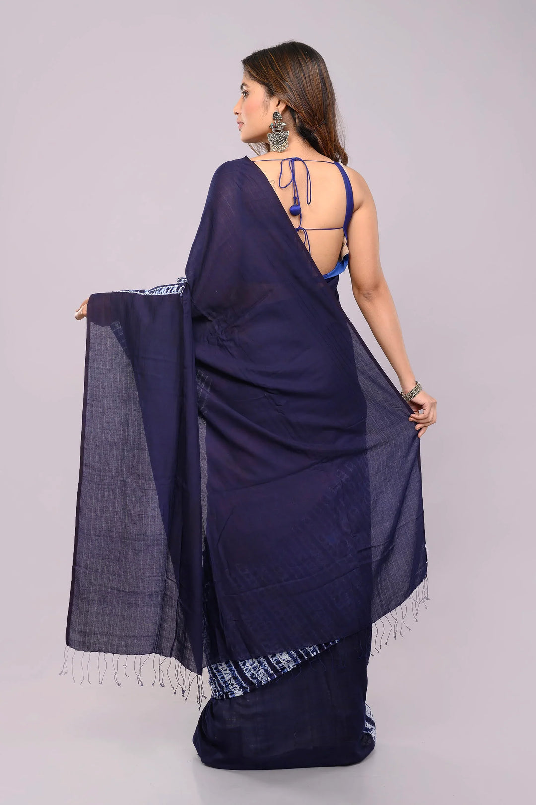 Indigo Hand Woven Shibori Cotton Saree