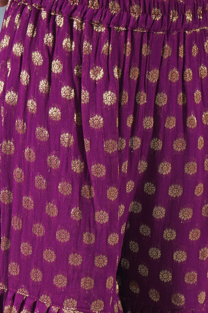 Girls Velvet Kurta with Banarsi Sharara and Embroided Dupatta with Potli | SHOBITAM