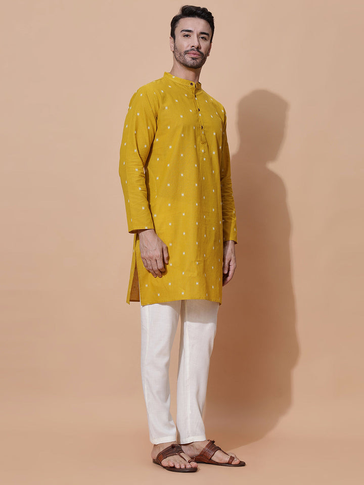 Genda Phoot Handloom Cotton Long Kurta in Mustard