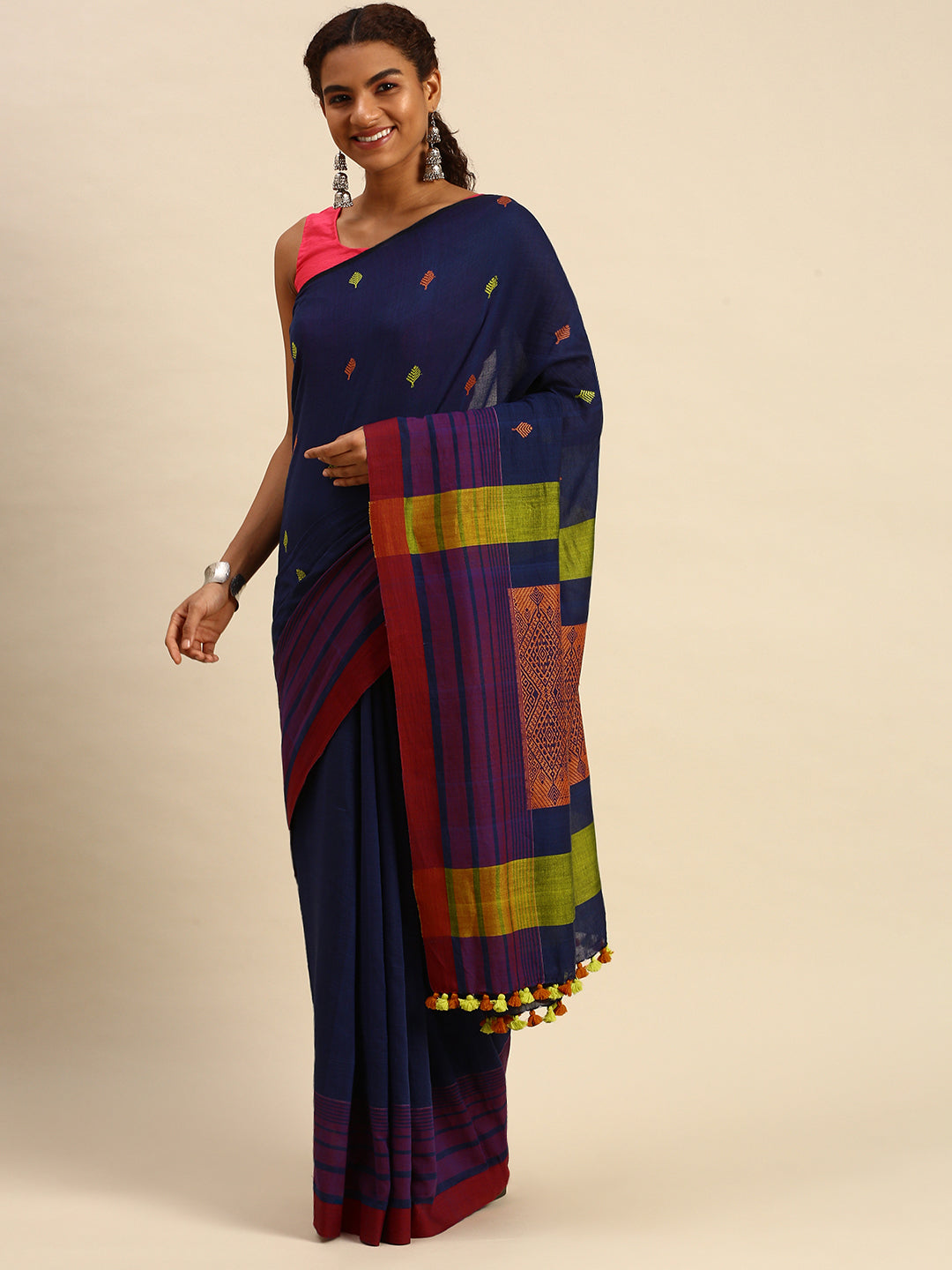 Hand woven Assamese Cotton Saree No Blouse Piece | SHOBITAM