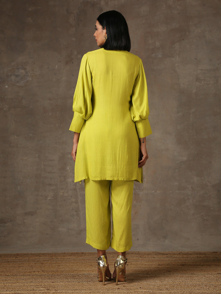 The Penelope - Lime Green Solid Textured Co-Ord Set | SHOBITAM