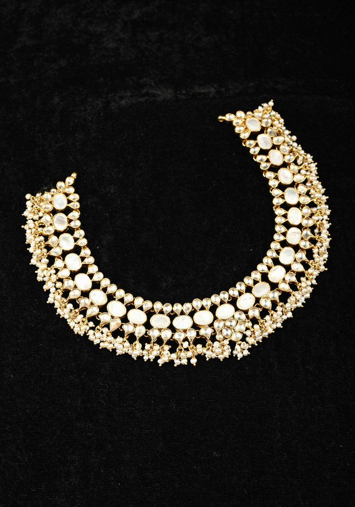 92.5 Silver White Necklace studded with Mother of Pearls