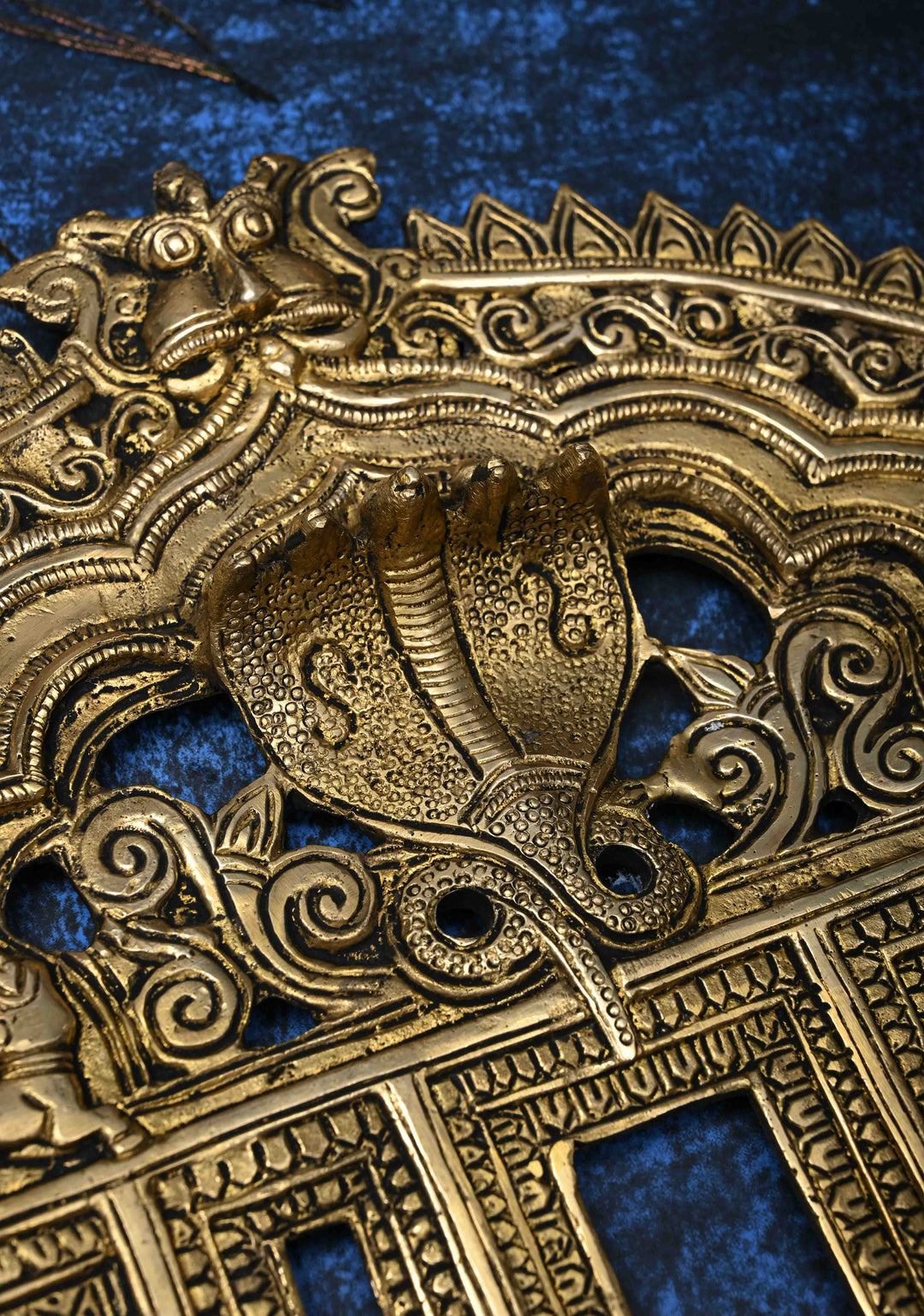 10" Prabhavali Antique Brass Serpent and Lion Arch-shaped Temple Wall Hanging, Indian Decorative