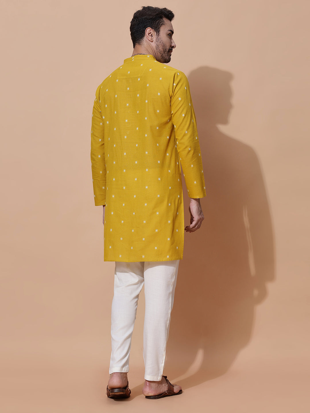 Genda Phoot Handloom Cotton Long Kurta in Mustard