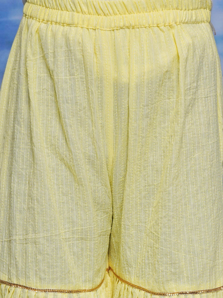 Floral Embroidery Kurta Sharara with Dupatta - Lemon Yellow | SHOBITAM