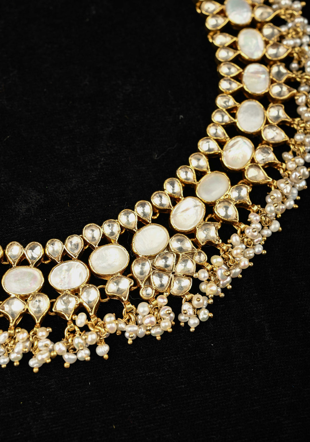 92.5 Silver White Necklace studded with Mother of Pearls
